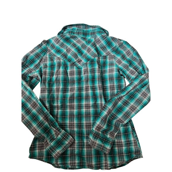 Full Tilt Blue Long Sleeve Plaid Shirt Western Top Women's Size M Snap Buttons - Picture 5 of 5